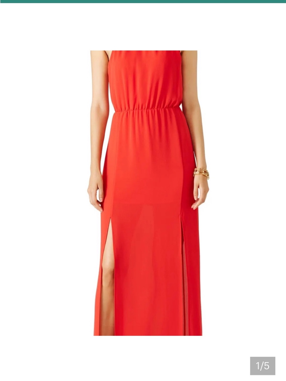 BCBGMaxAzria Jeannine Coral-Red Sleeveless Maxi Dress with Dual Slits